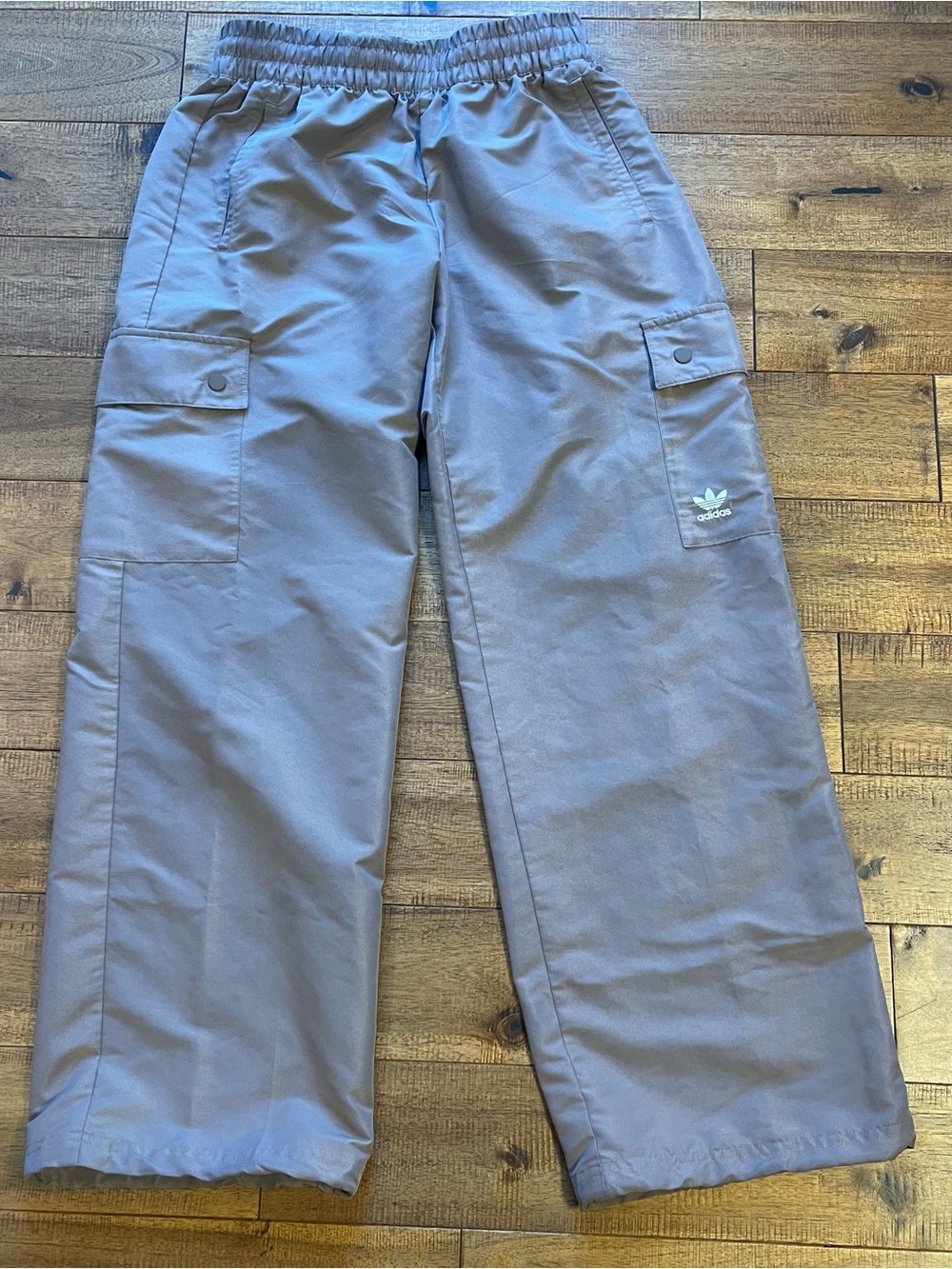 Adidas Originals Cargo Pants Womens Wide Leg Elastic Waist Taupe Y2K 90s